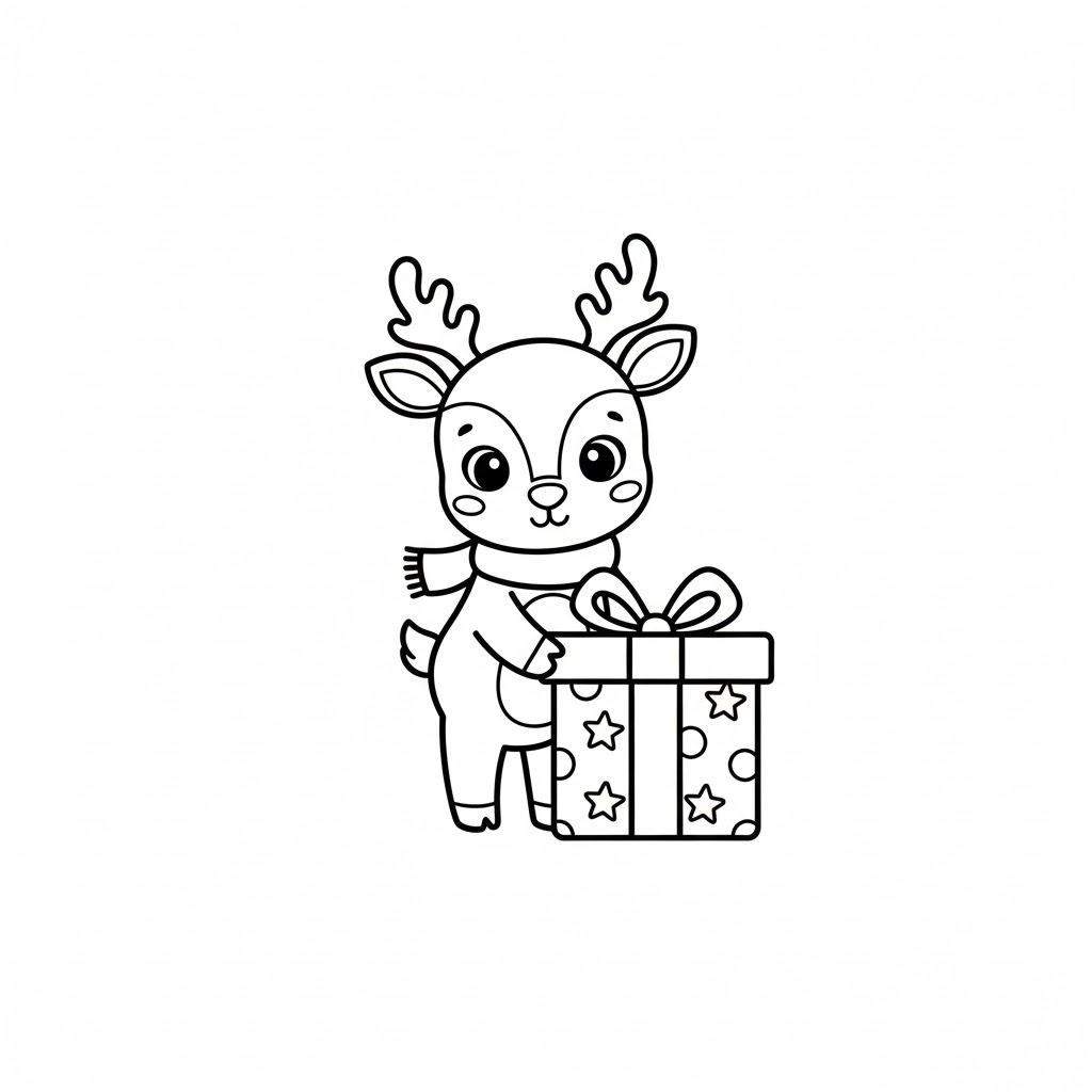 Tô màu Con Tuần Lộc và Hộp Quà