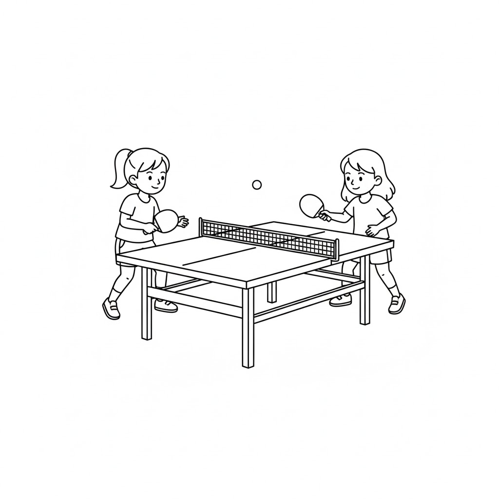 Tô màu Hai Cô Gái Chơi Bóng Bàn