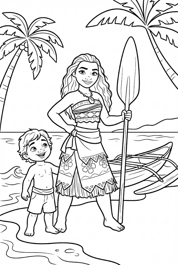 Tô màu Moana Và Cậu Bé