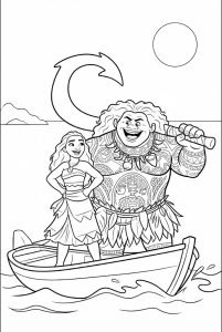 Tô màu Moana Và Maui Cười