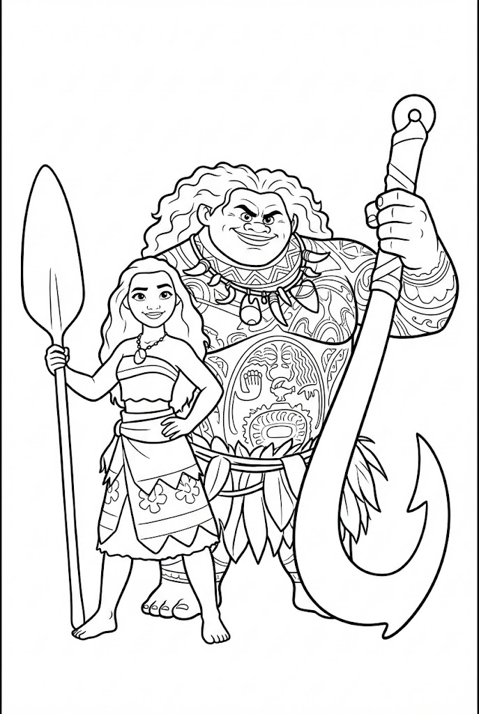 Tô màu Moana VớI Maui Mạnh Mẽ