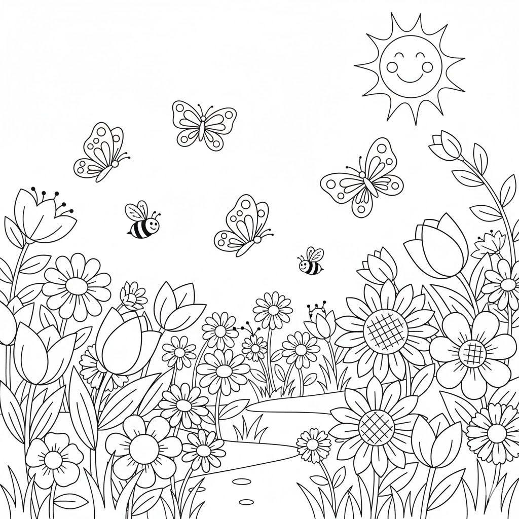 Tô màu Vườn Hoa và Bướm