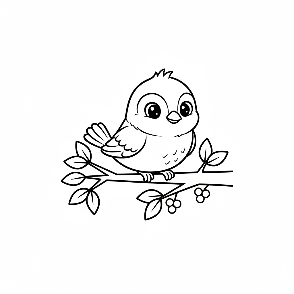 Tô màu con chim đậu trên cành cây
