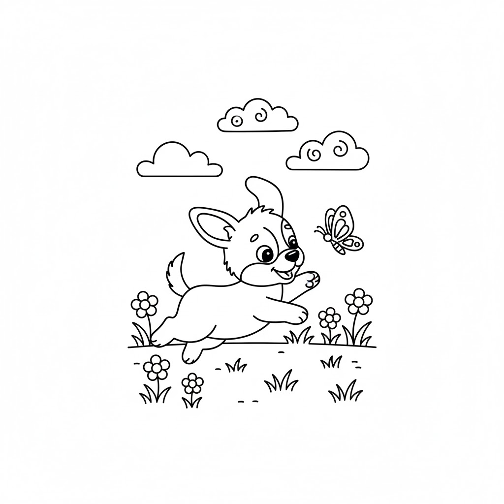 Tô màu con chó nhỏ đang vui chơi