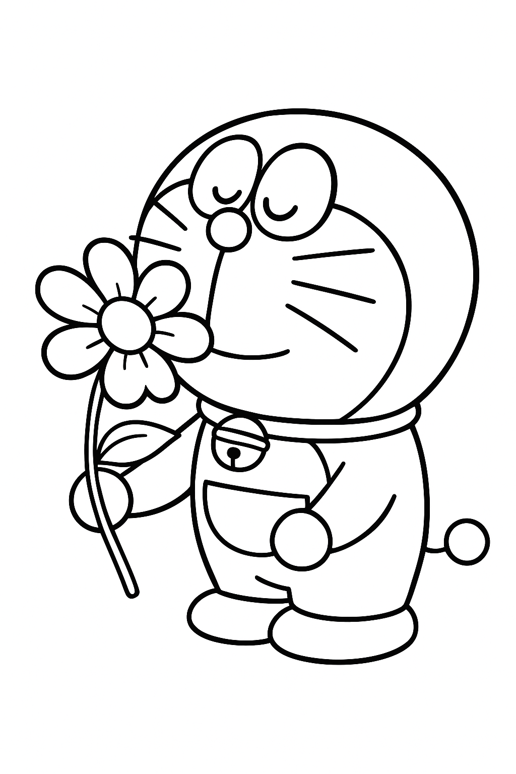 Tô màu doraemon ngửi hoa