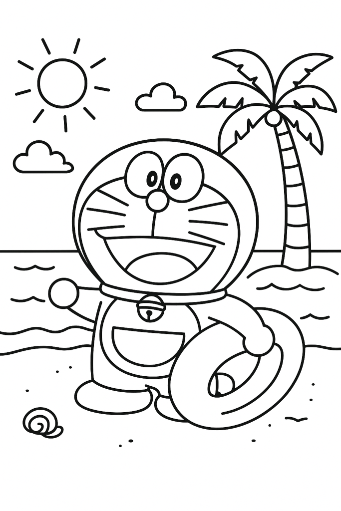 Tô màu doraemon ở bãi biển