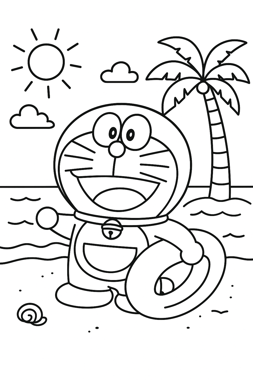 Tô màu doraemon ở bãi biển