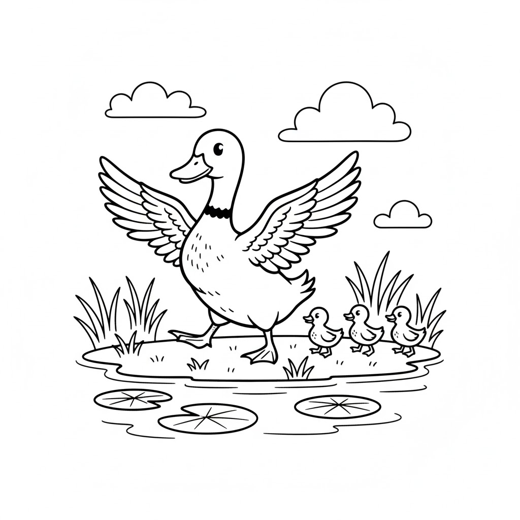Tô màu vịt mẹ và vịt con