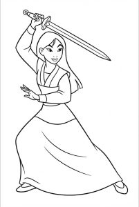 Tranh Tô Màu Công Chúa Hoa Mộc Lan Cầm Kiếm