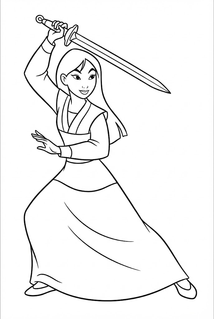 Tranh Tô Màu Công Chúa Hoa Mộc Lan Cầm Kiếm