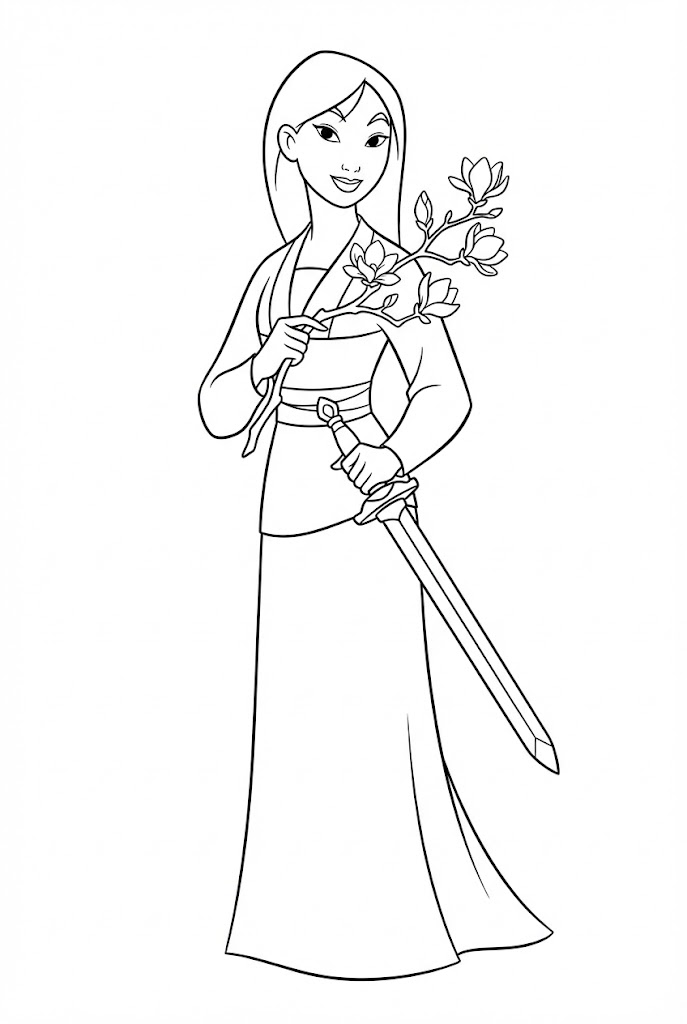 Tranh Tô Màu Công Chúa Hoa Mộc Lan Xinh Đẹp
