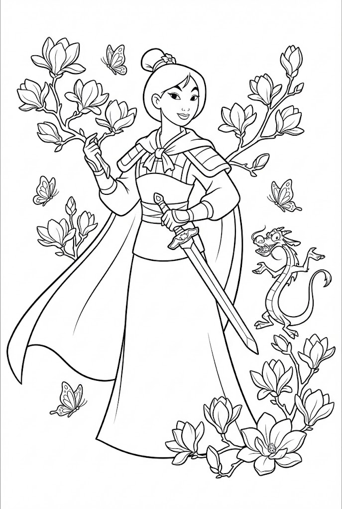 Tranh Tô Màu Công Chúa Hoa Mộc Lan Xinh Đẹp