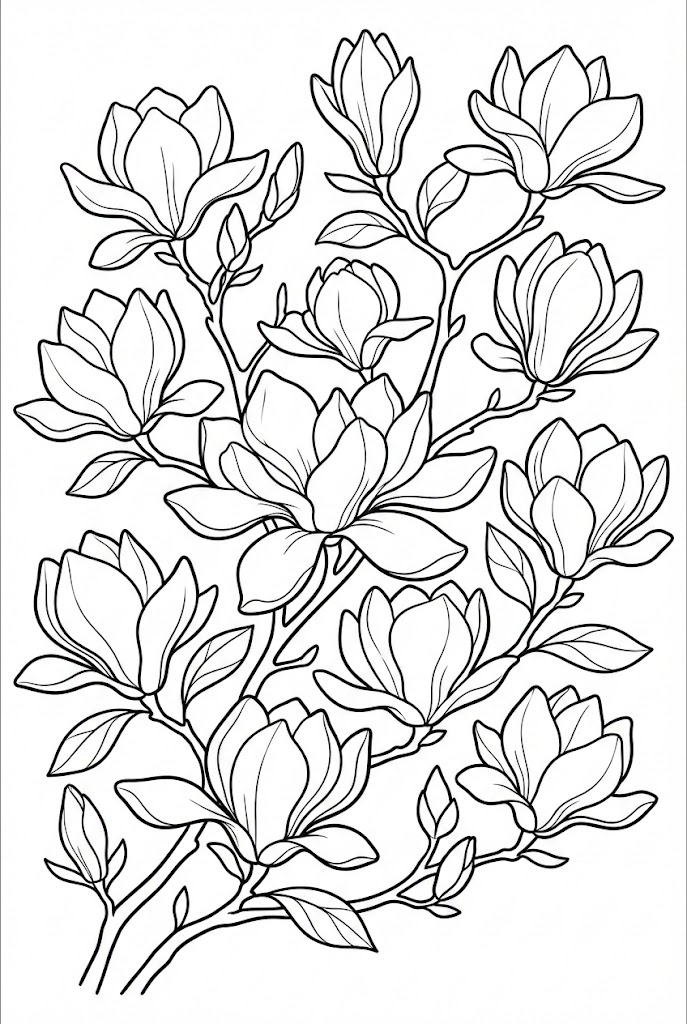 Tranh Tô Màu Hoa Mộc Lan Nhiều Hoa