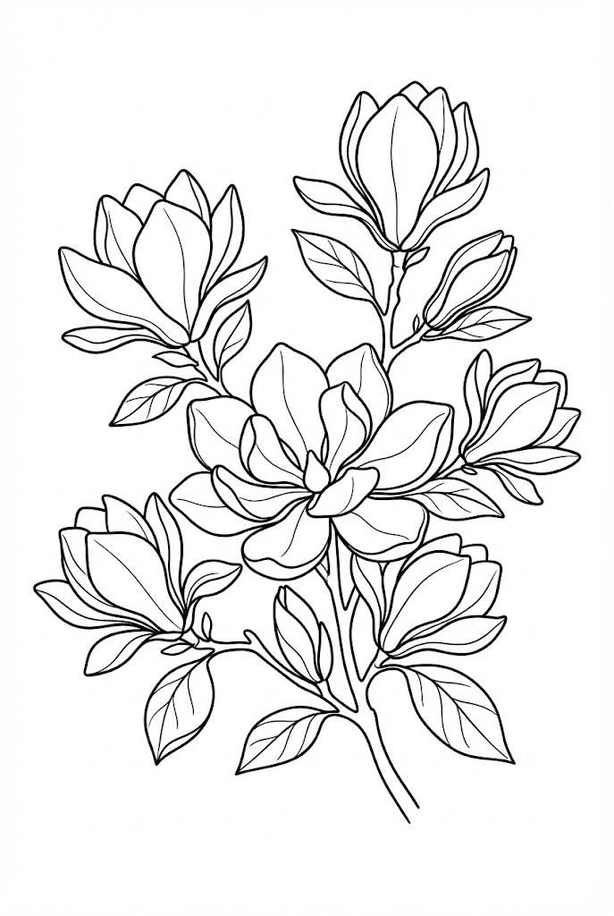 Tranh Tô Màu Hoa Mộc Lan Nở Đẹp