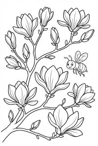 Tranh Tô Màu Hoa Mộc Lan và Con Ong