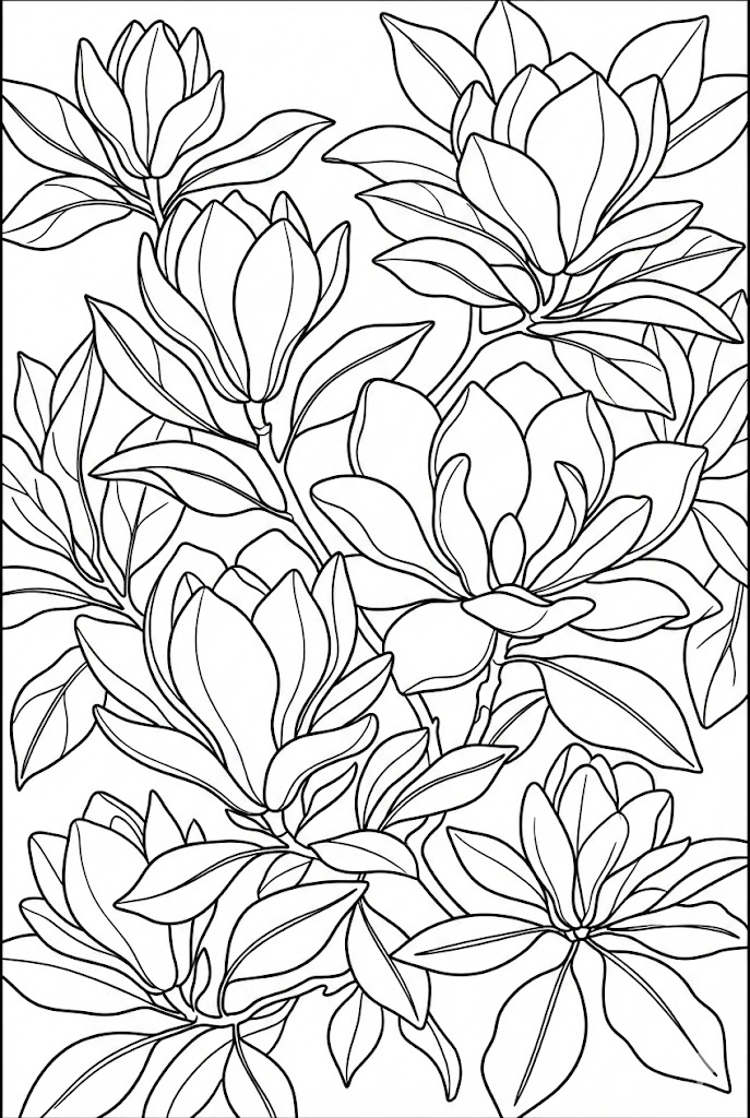 Tranh Tô Màu Hoa Mộc Lan và Lá