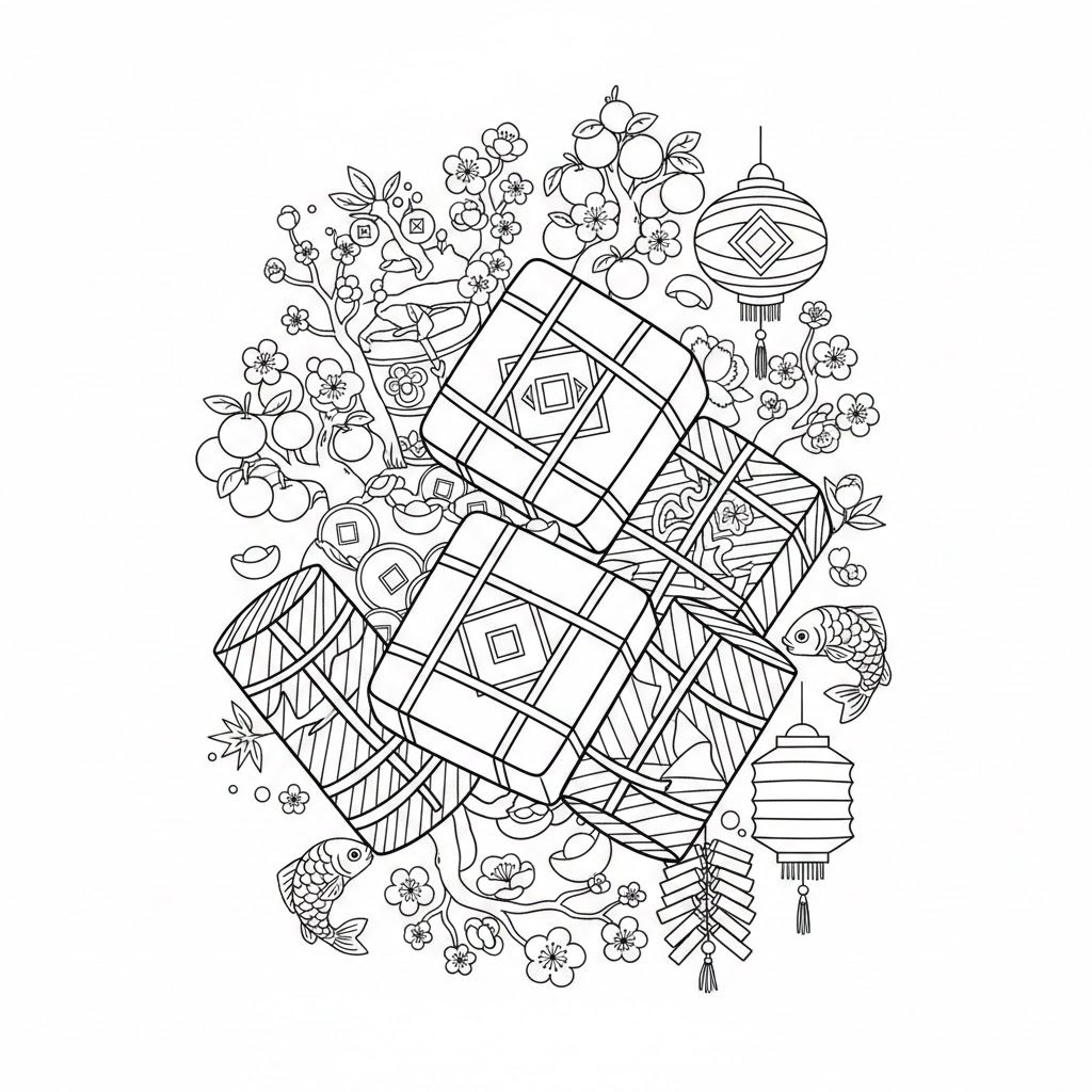 Tổng hợp Tranh Tô Màu Ngày Tết 2026 Đẹp Nhất & Ý Nghĩa Cho Bé 3 Tranh tô màu Bánh Chưng Bánh Tét