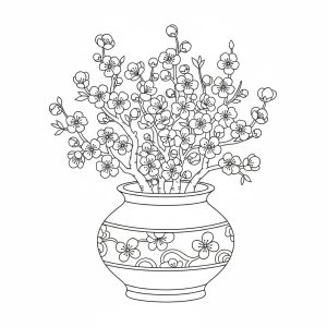 Tranh tô màu Cành Đào Phai Khoe Sắc Xuân