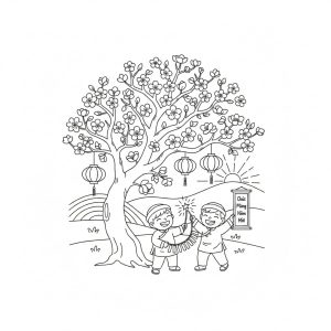 Tranh tô màu Hoa Mai Vàng Rực Rỡ Đón Tết