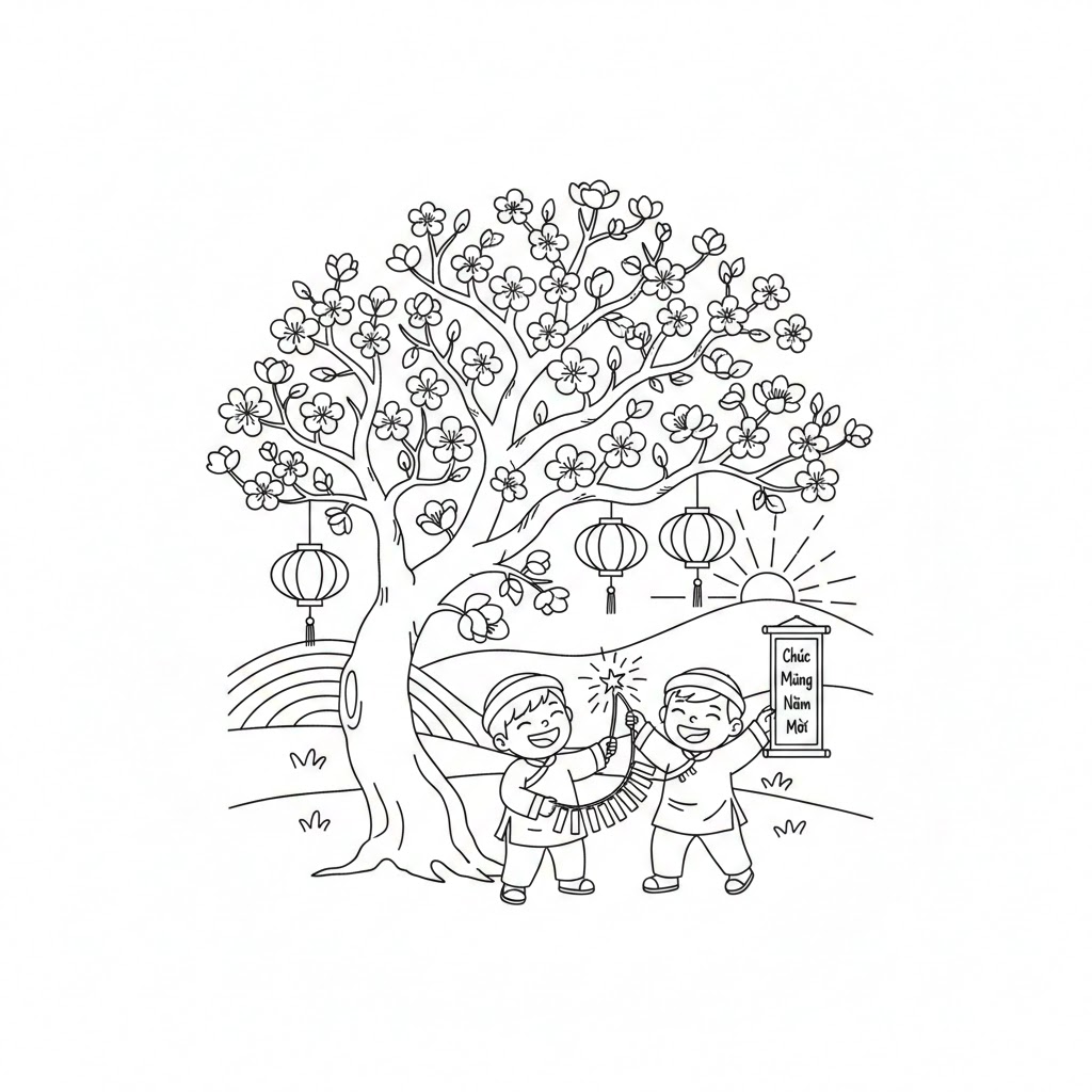 Tranh tô màu Hoa Mai Vàng Rực Rỡ Đón Tết