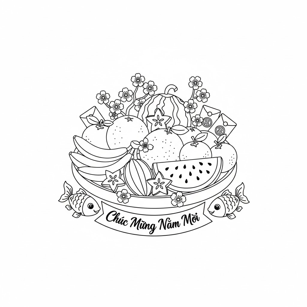 Tổng hợp Tranh Tô Màu Ngày Tết 2026 Đẹp Nhất & Ý Nghĩa Cho Bé 4 Tranh tô màu Mâm Ngũ Quả