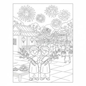 Tranh tô màu Tết cổ truyền giúp bé khám phá