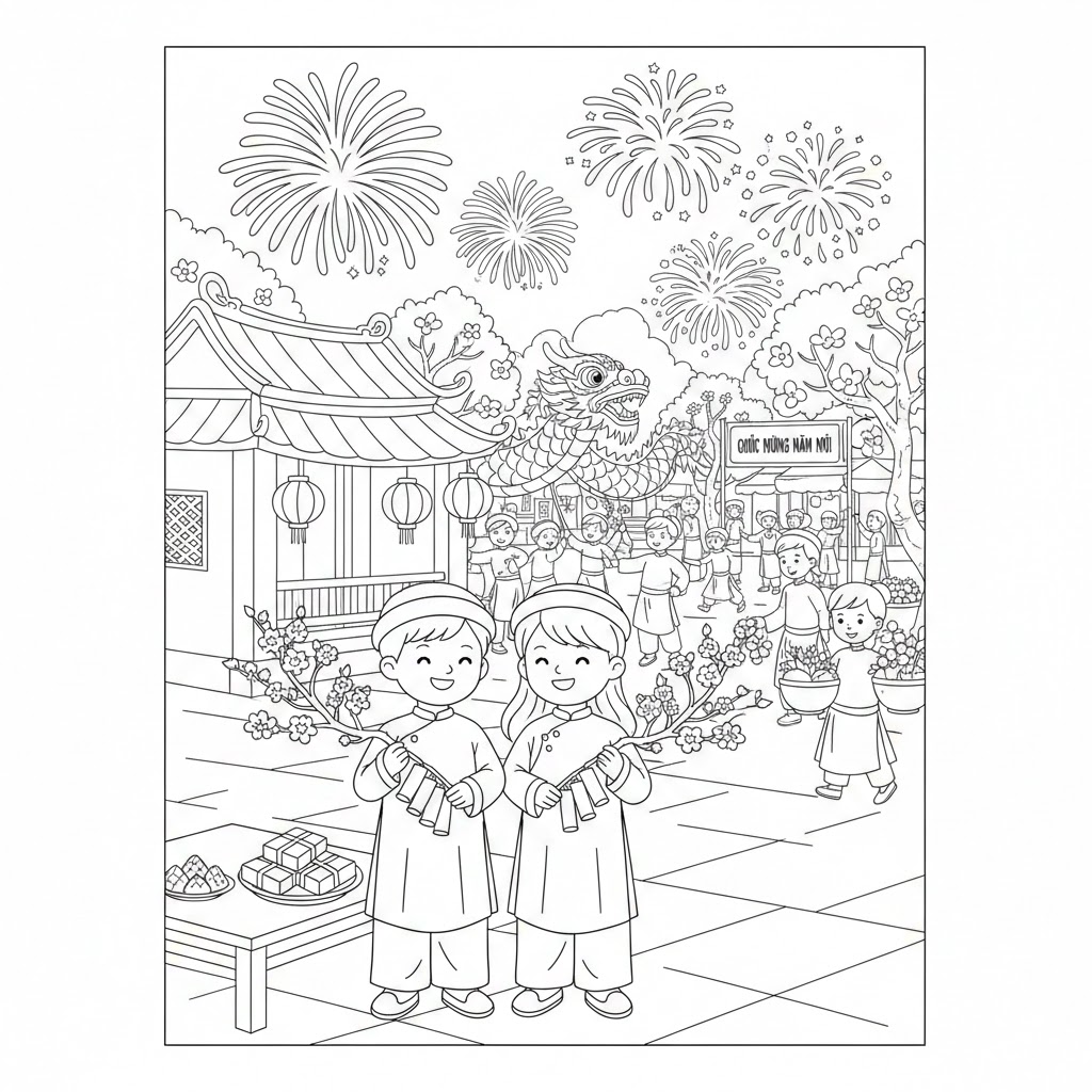 Tranh tô màu Tết cổ truyền giúp bé khám phá 1 Tranh tô màu Tết cổ truyền giúp bé khám phá