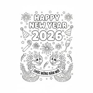 tô màu chúc mừng năm mới 2026 sắc nét