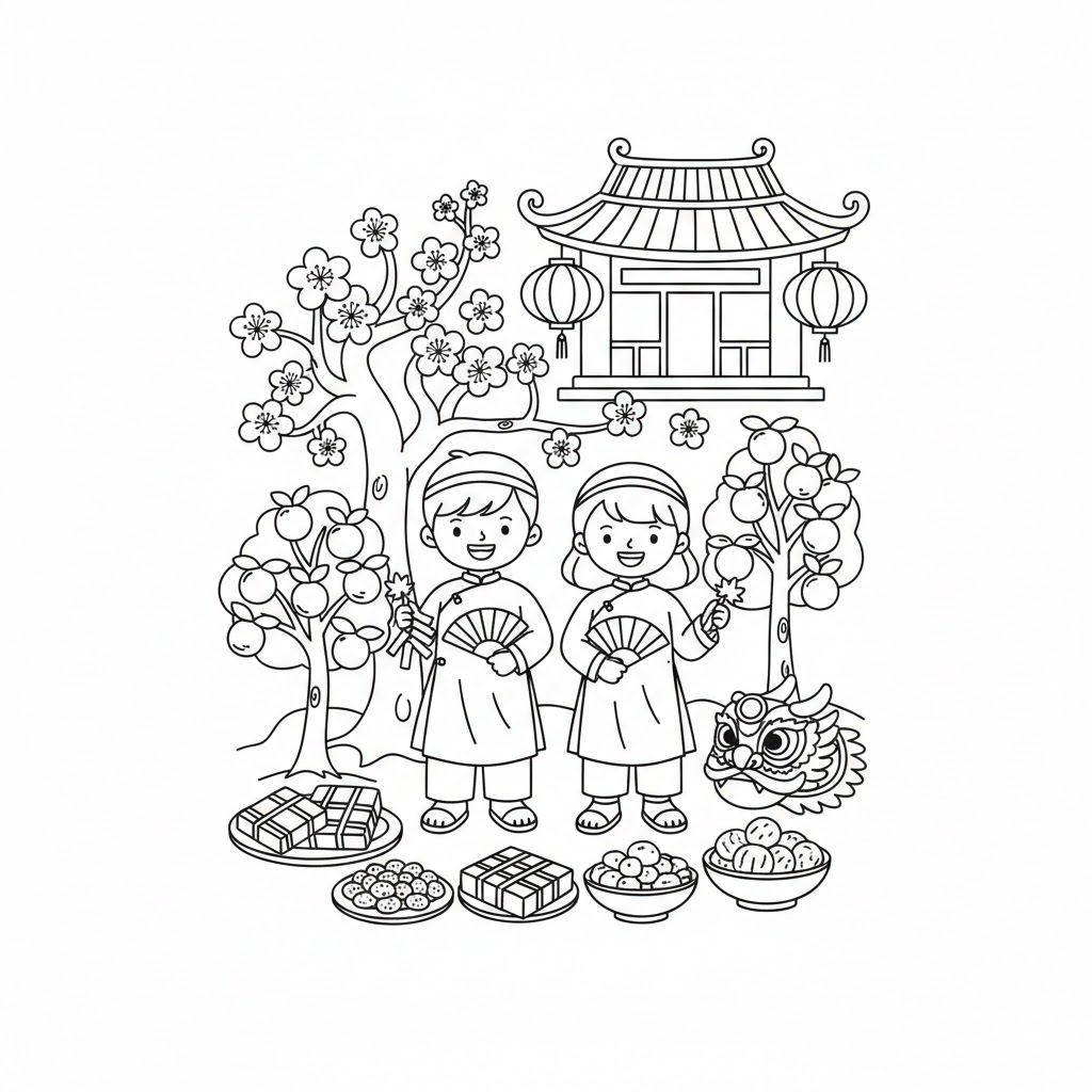 Hinh to mau ngay Tet cho be