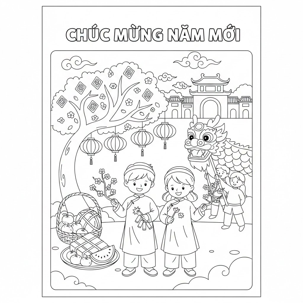 Hình tô màu Tết truyền thống Việt Nam